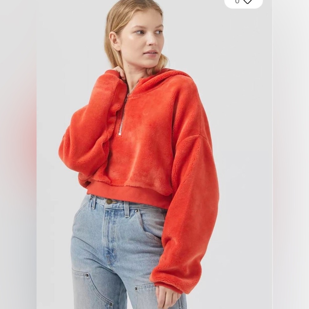 Orange Fuzzy Fleece Hoodie Sweatshirt